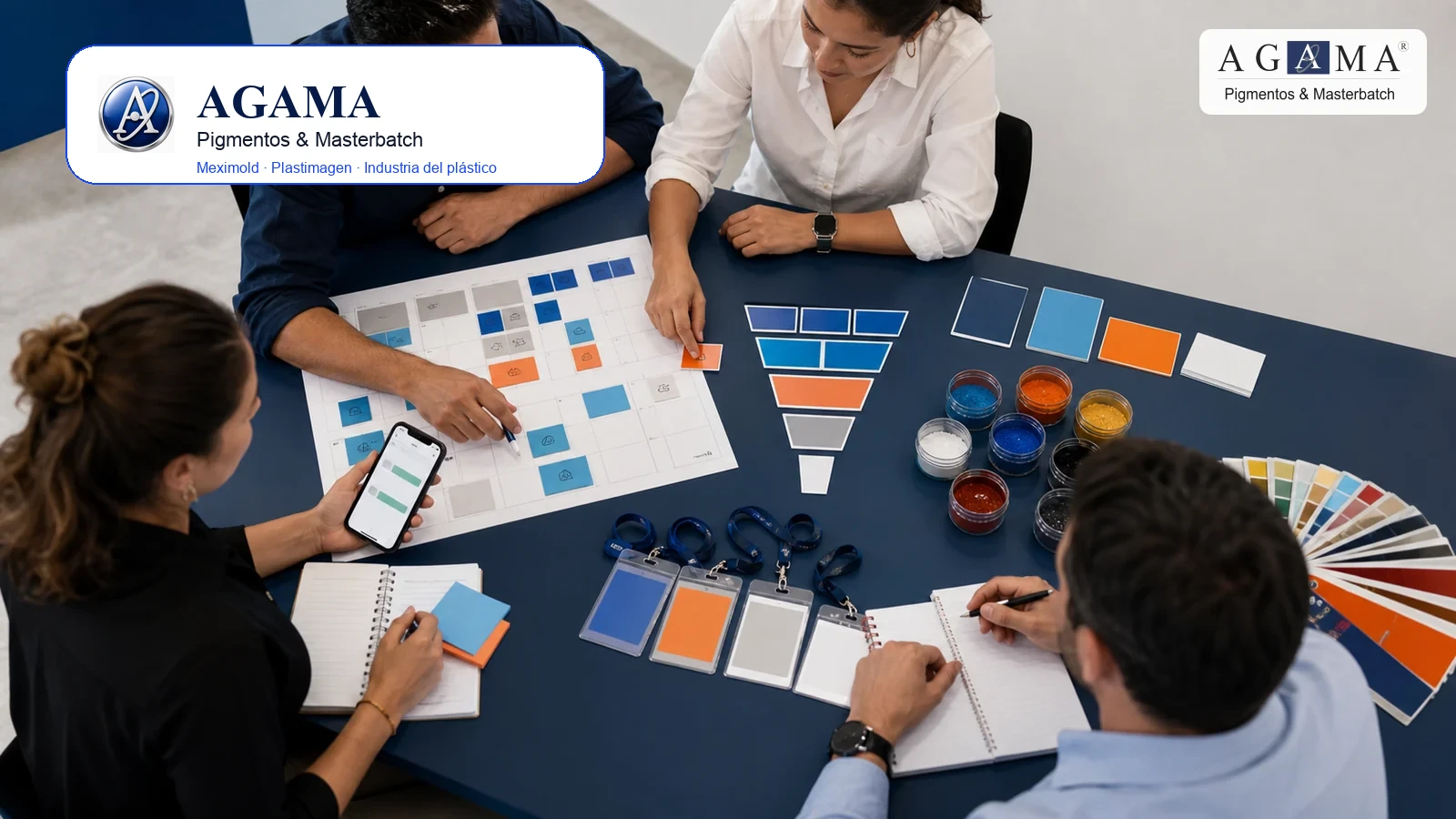 Equipo industrial planificando calendario y embudo comercial para una feria B2B